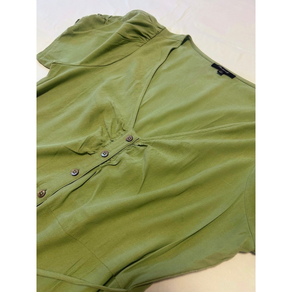 Madewell Sage Green Button Front Midi Dress Lyocell Blend Short Sleeve Size 12 - Picture 5 of 7